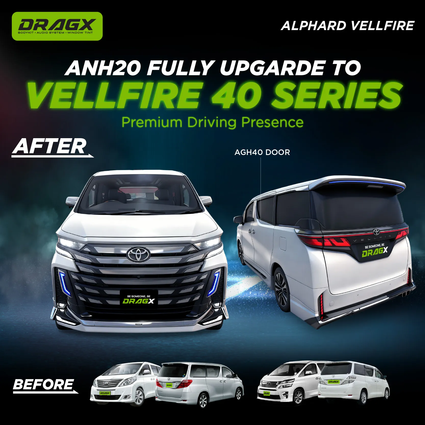   ANH20 → AH40 FULLY UPGRADE VELLFIRE AH40 with Door 40
