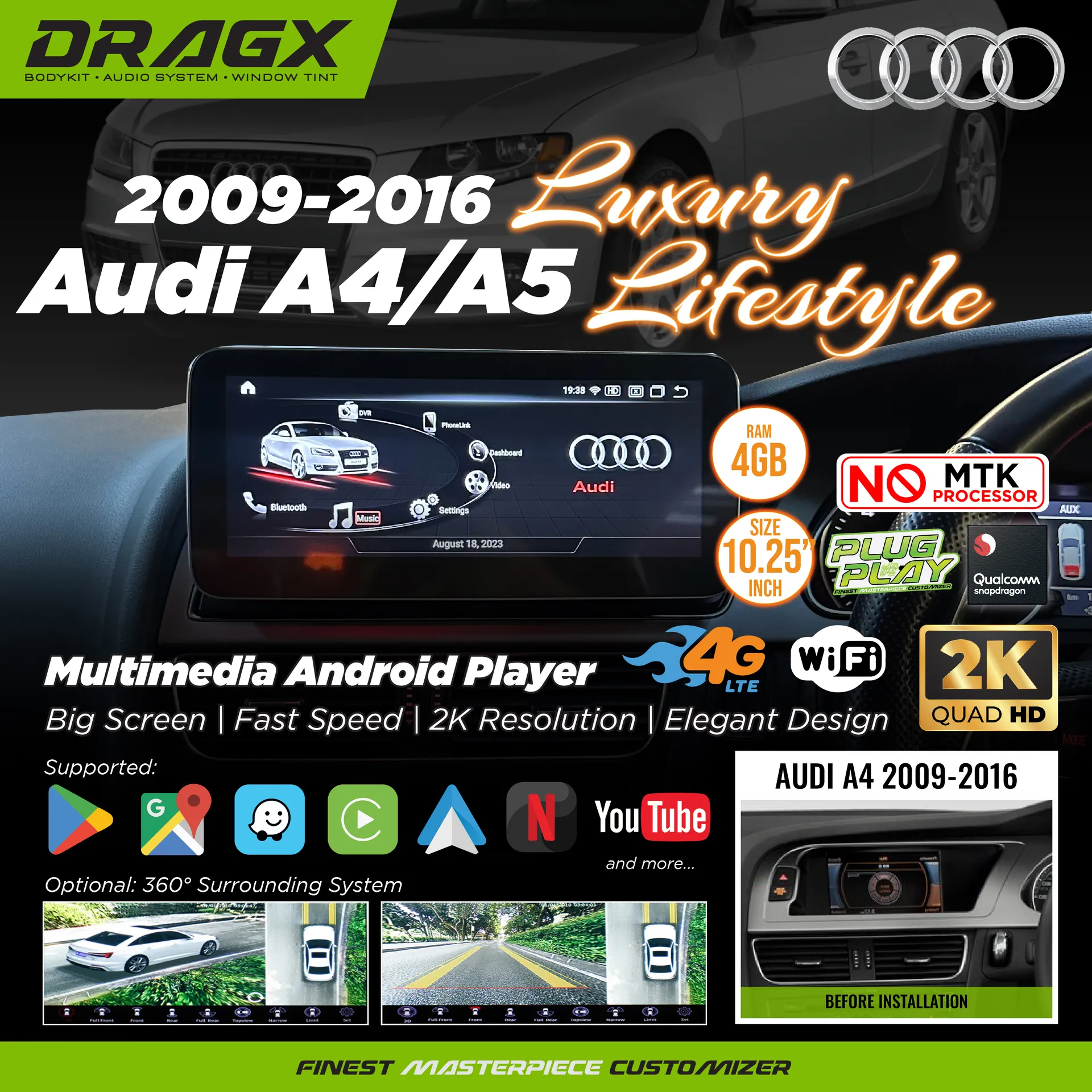 Audi A4/A5 2009-2016 Multimedia Android Player