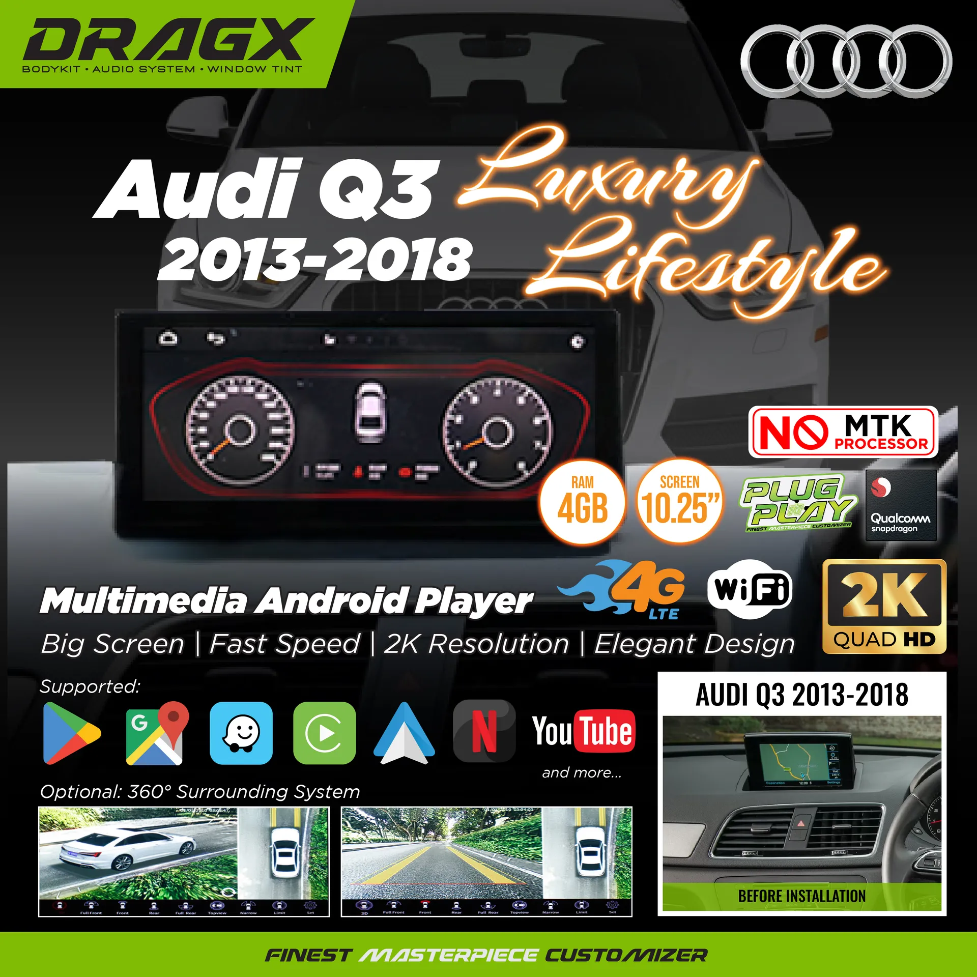 Audi Q3 2013-2018 Multimedia Android Player