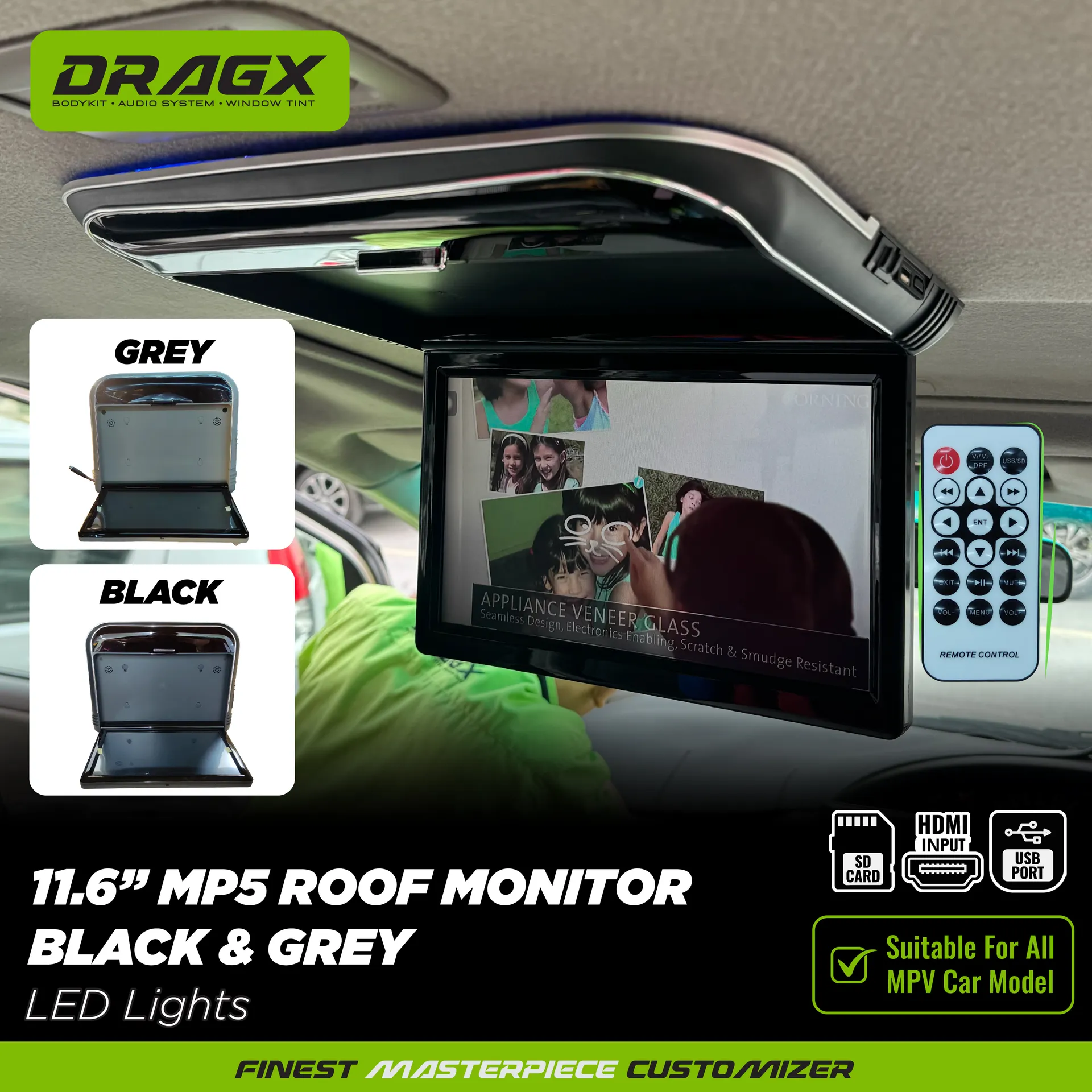 11.6" MP5 Roof Monitor Black & Grey