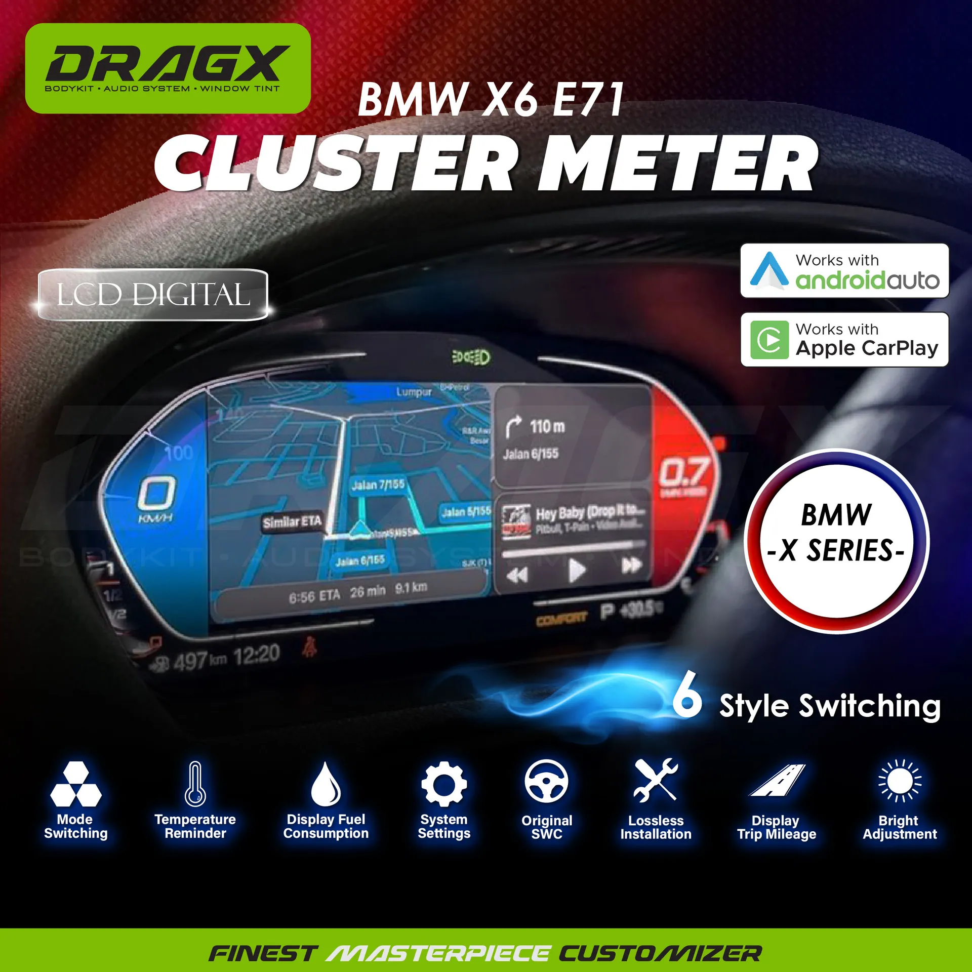 BMW X6 E71 X SERIES DIGITAL CLUSTER METER LCD SCREEN WITH CARPLAY