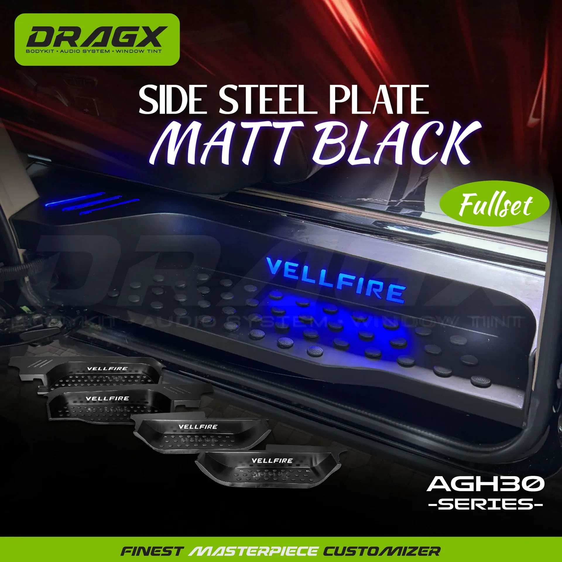 SIDE STEEL PLATE FULLSET MATT BLACK VELLFIRE AGH30