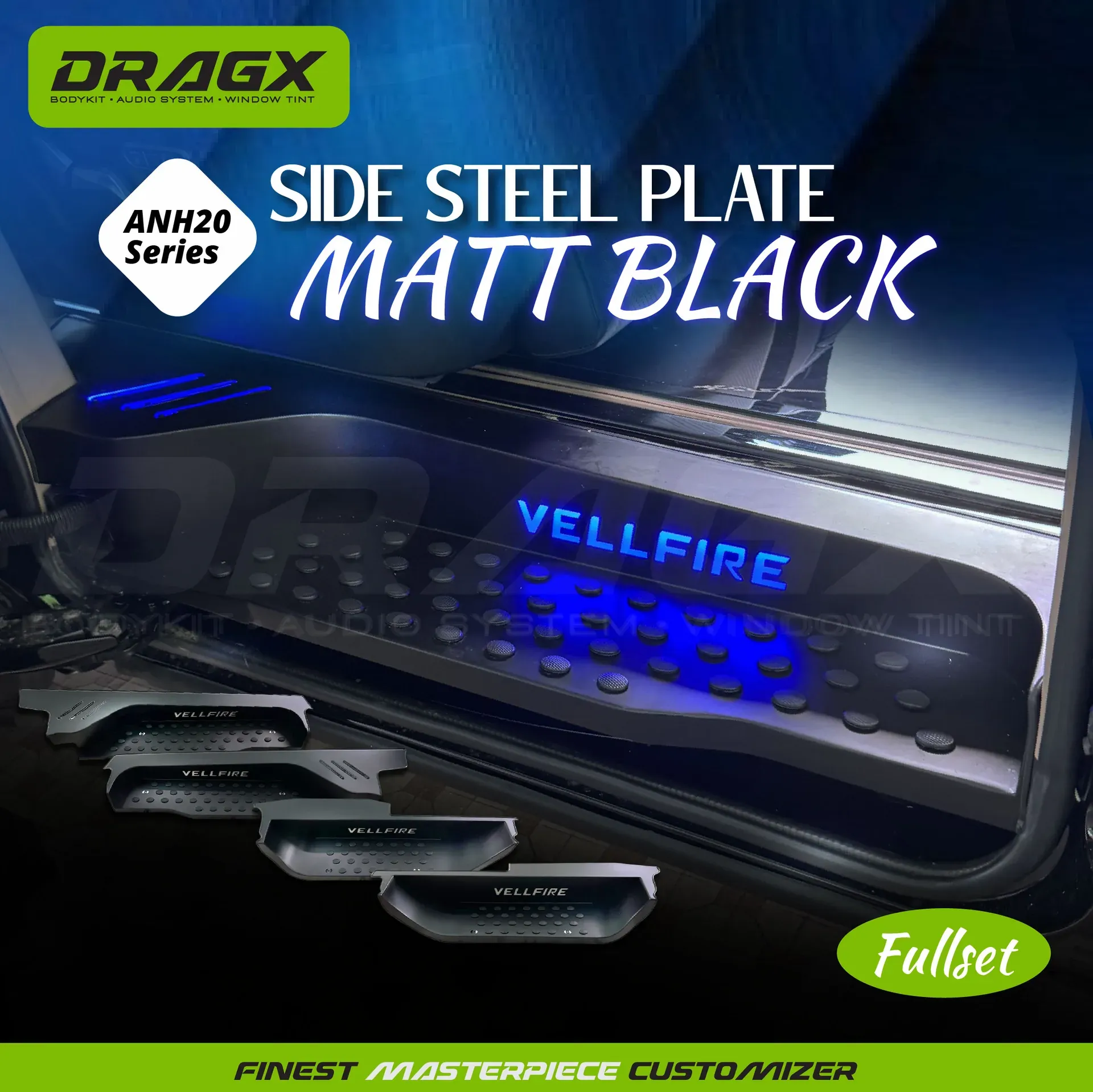 SIDE STEP FULLSET MATT BLACK VELLFIRE ANH20 