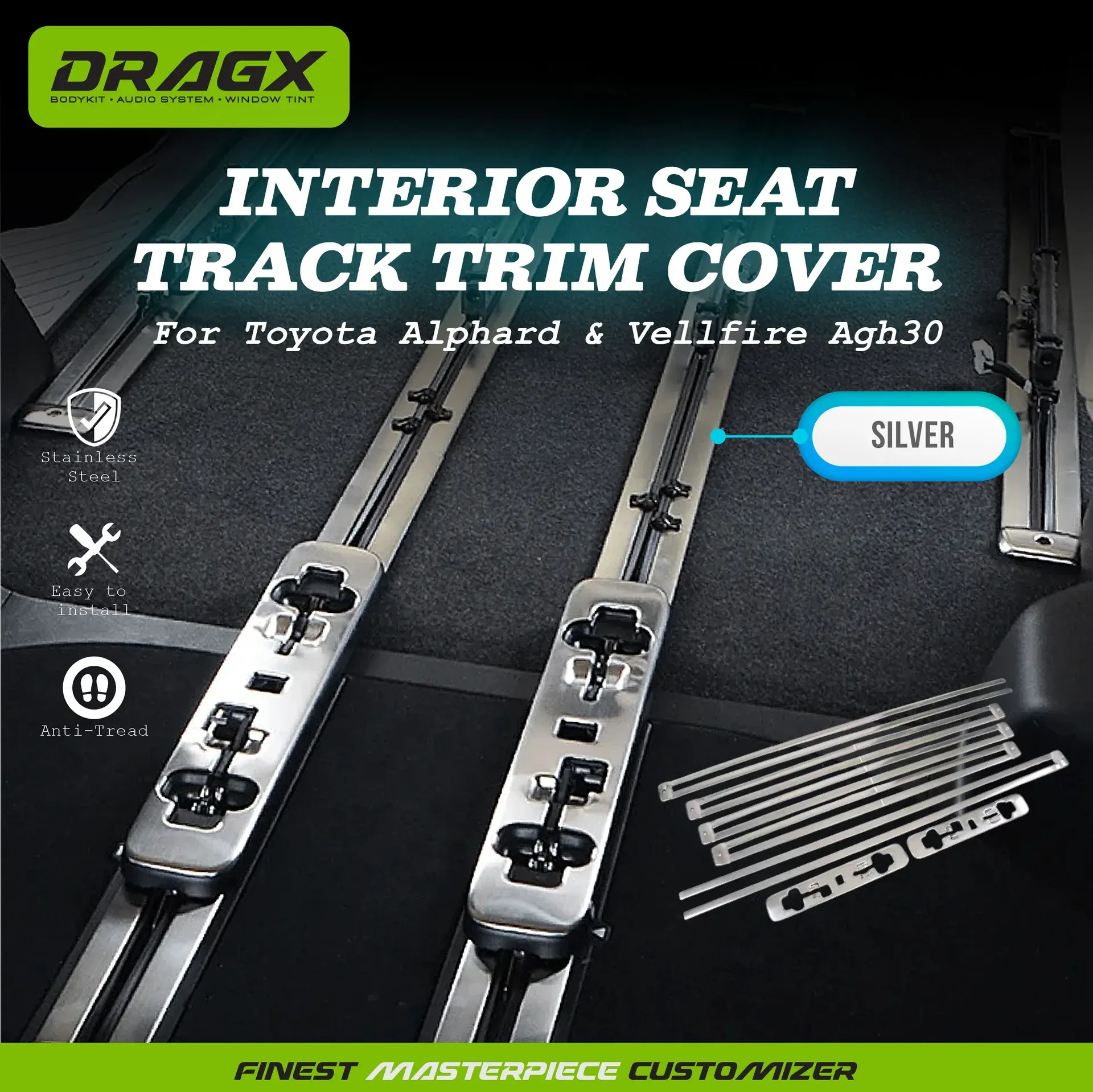 INTERIOR SEAT TRACK TRIM COVER 10PCS AGH30 -SILVER