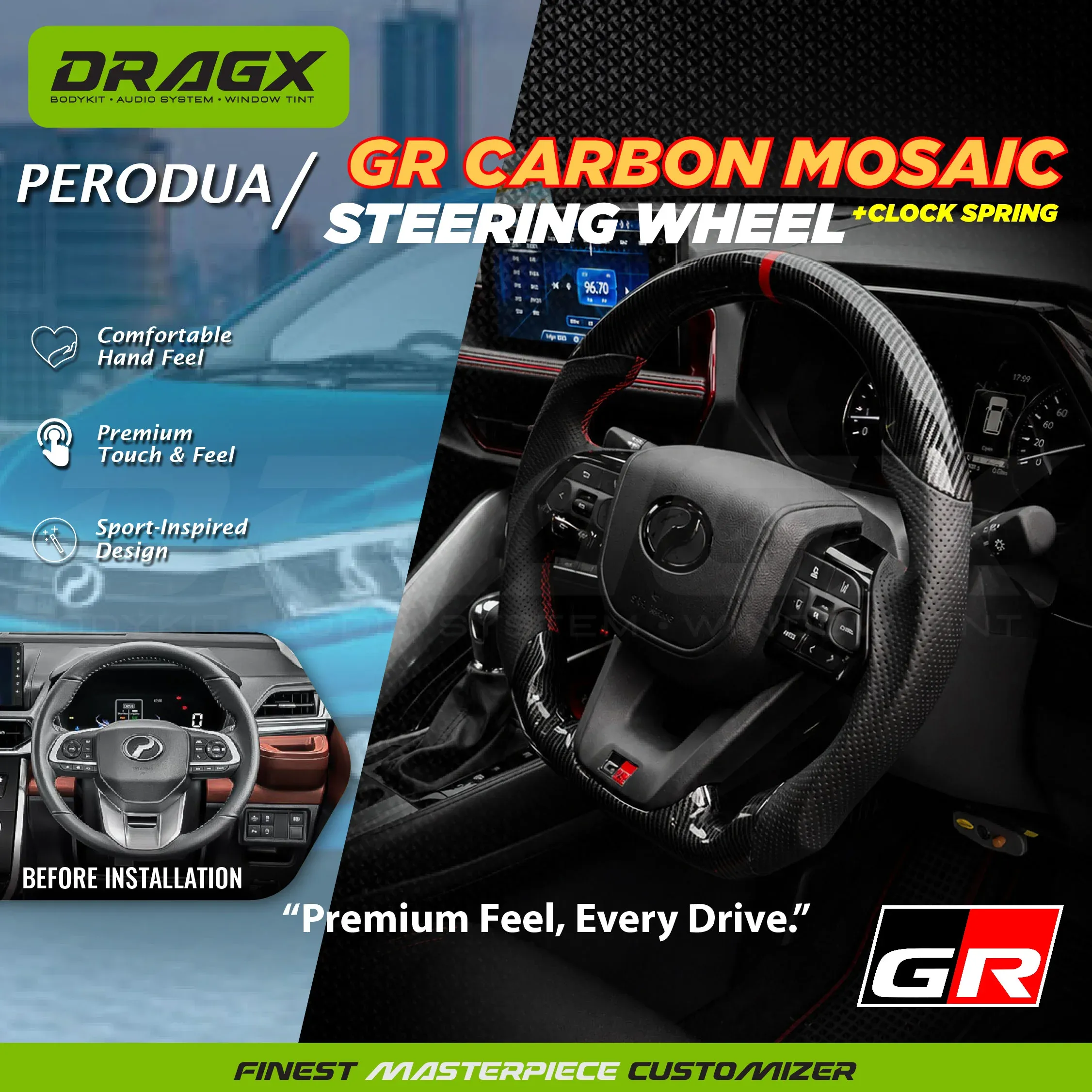 STEERING PERODUA GR CARBON MOSAIC + CLOCK SPRING