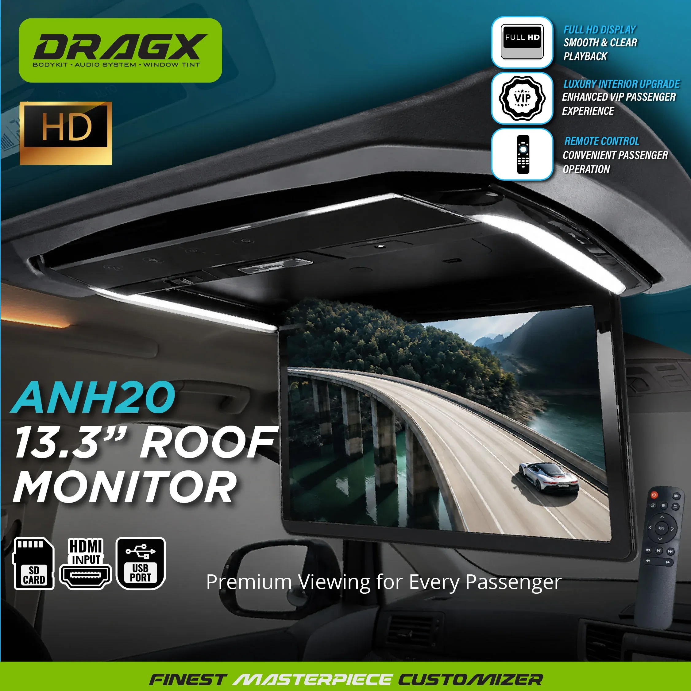 ROOF MONITOR OEM 13.3" ALPINE DESIGN WITH HDMI USB PORT | HDMI INPUT ANH20