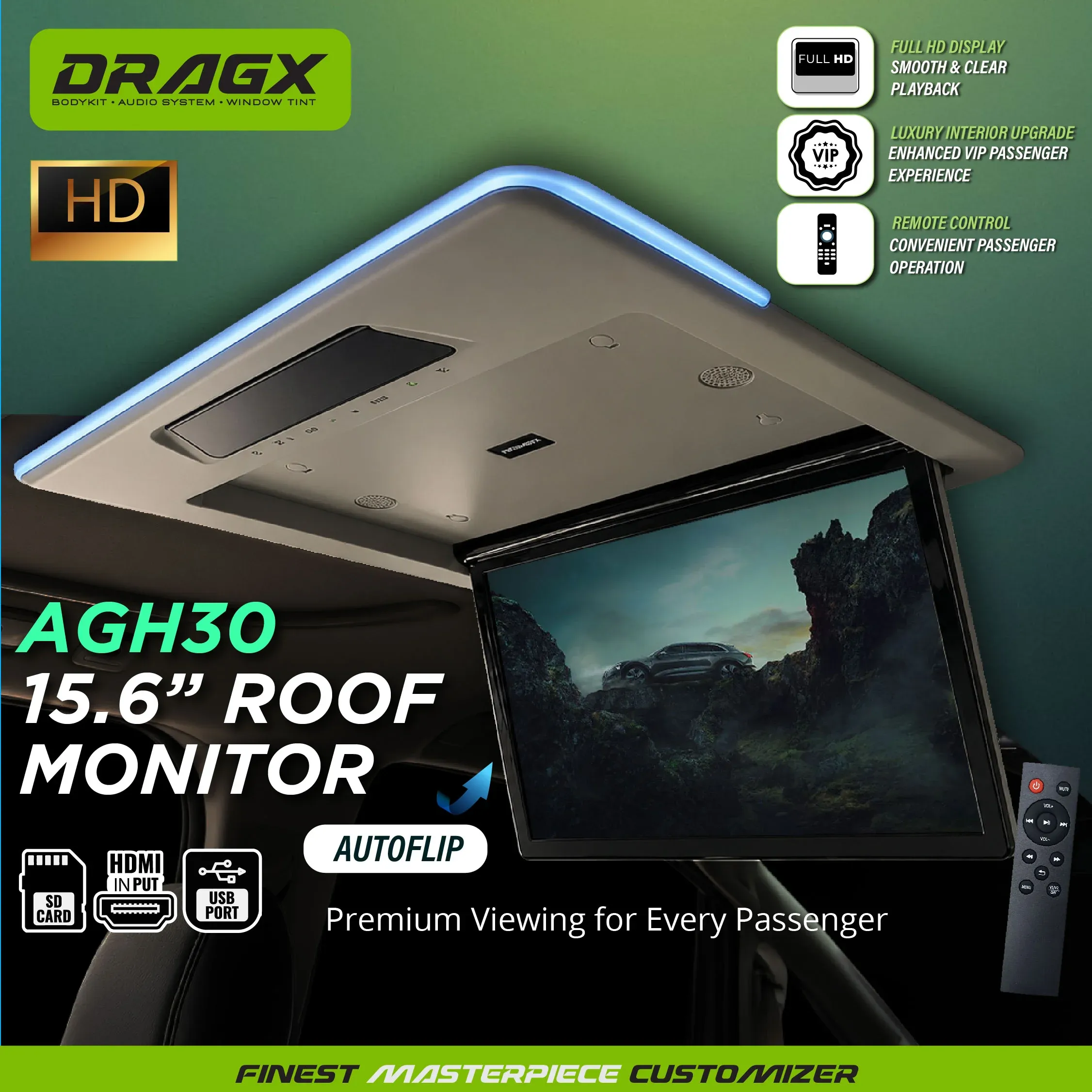 ROOF MONITOR W/HDMI AUTO FLIP AGH30 15.6" 