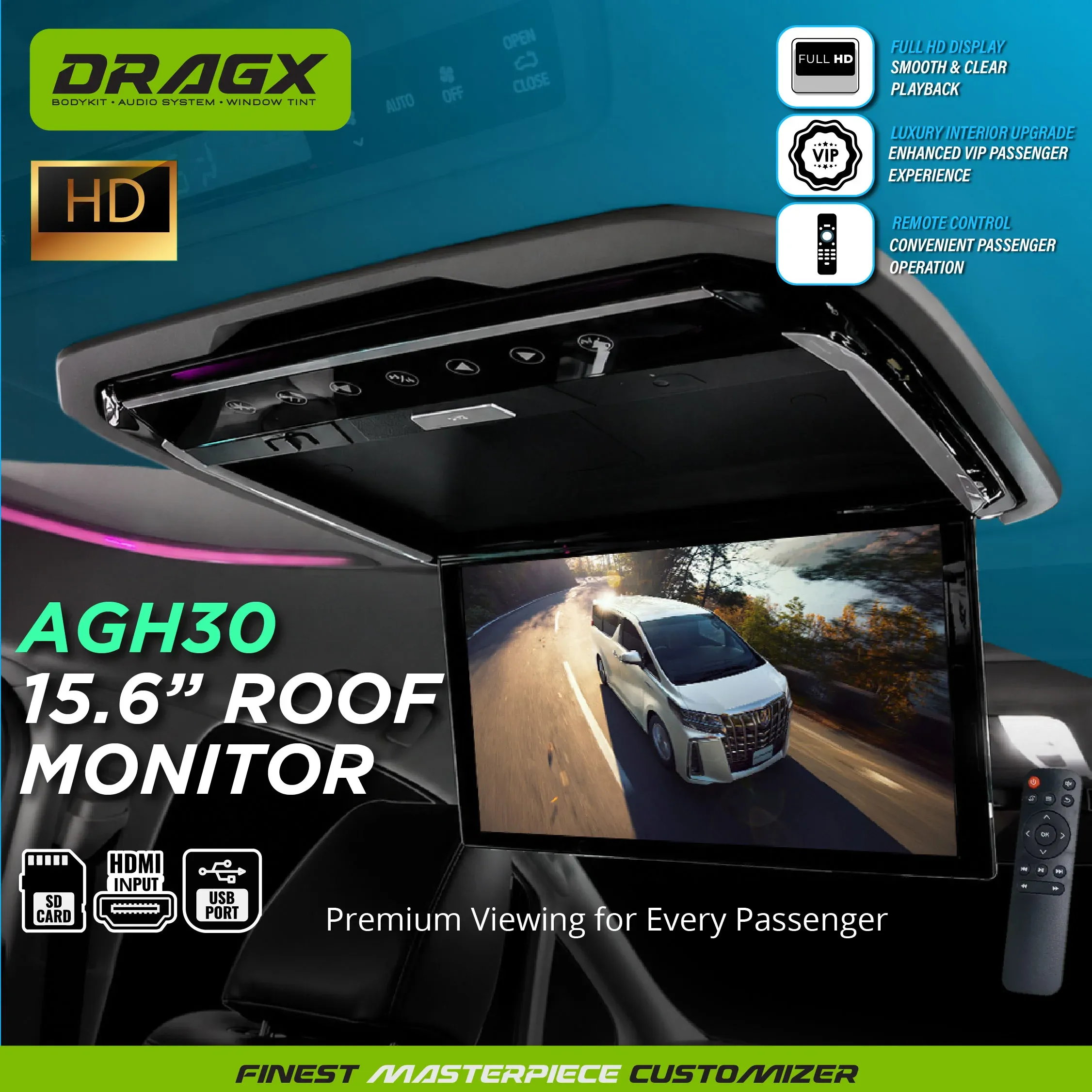 AGH30 15.6" OEM ROOF MONITOR ALPINE DESIGN WITH HDMI LED LIGHT | USB PORT | HDMI INPUT-OUT OF STOCK-