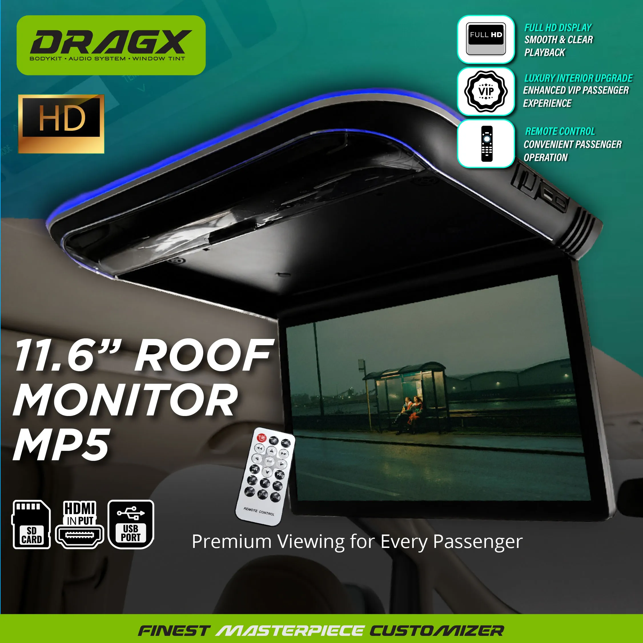 11.6" MP5 Roof Monitor Black & Grey