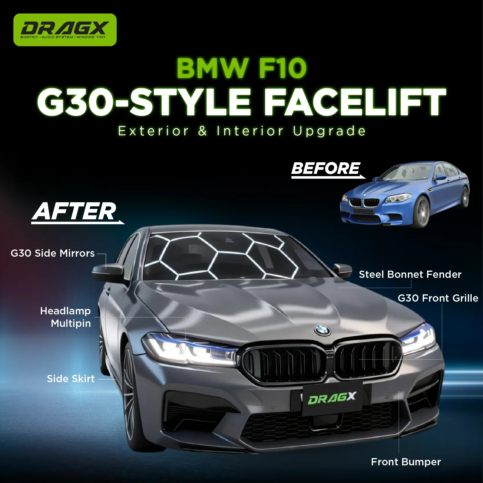  BMW F10 TO G30 STYLE FACELIFT-Exterior & Interior Upgrade