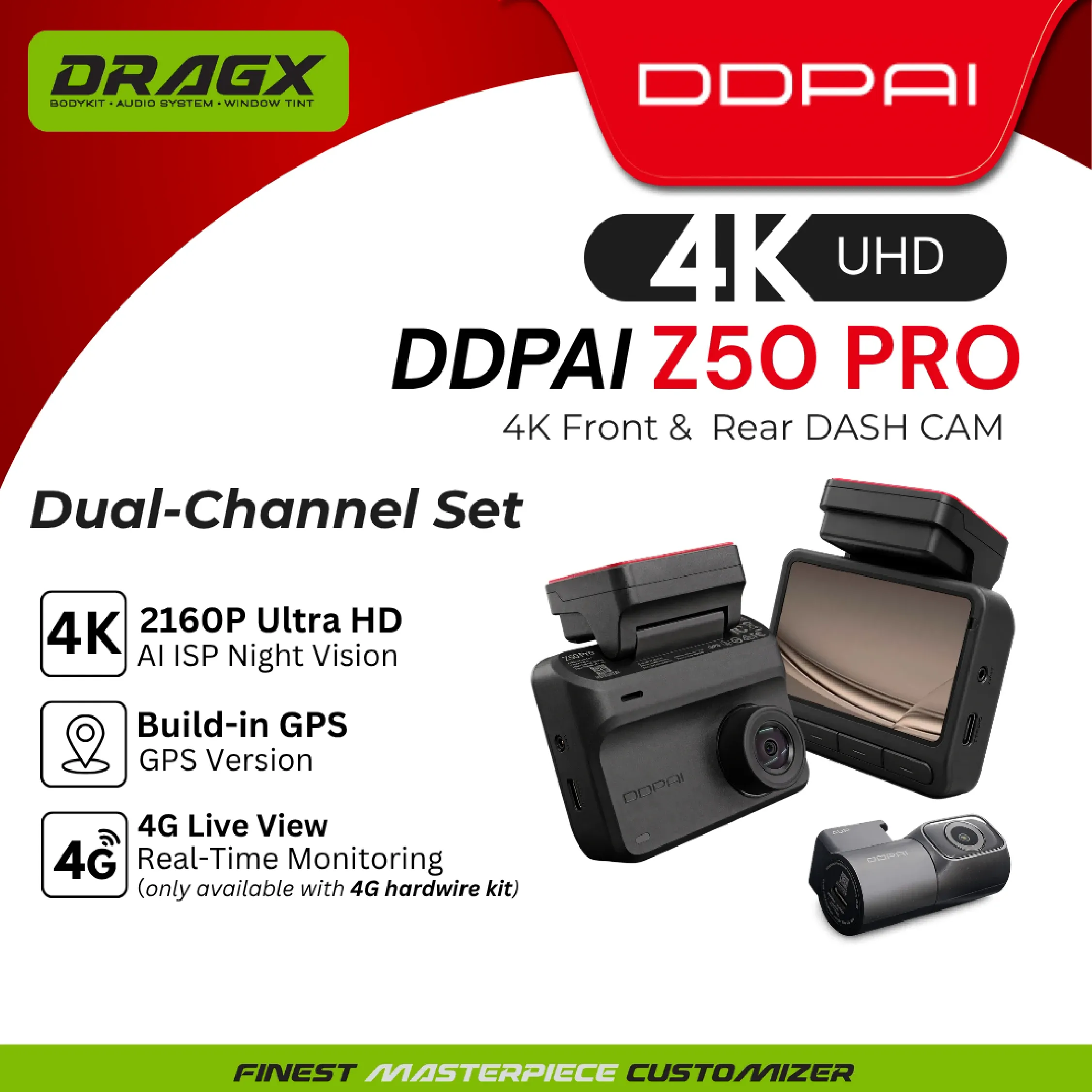 DASH CAM DDPAI Z50 PRO DUAL-CHANNEL SET 4K ULTRA HD F/R+GPS+OBD ！