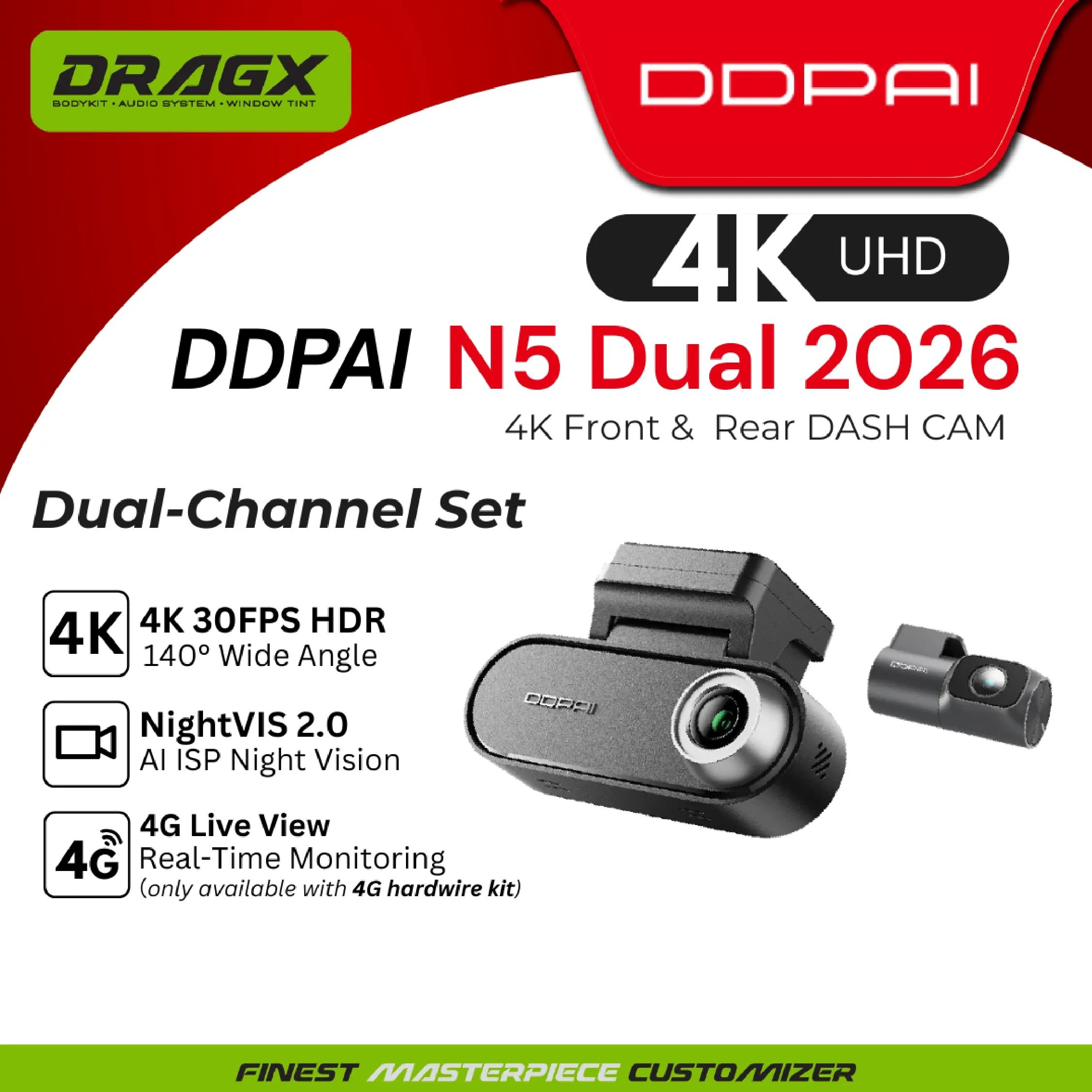 DASH CAM DDPAI N5 DUAL 2026 DRIVING VIDEO RECORDER DVR F&R GPS + HW