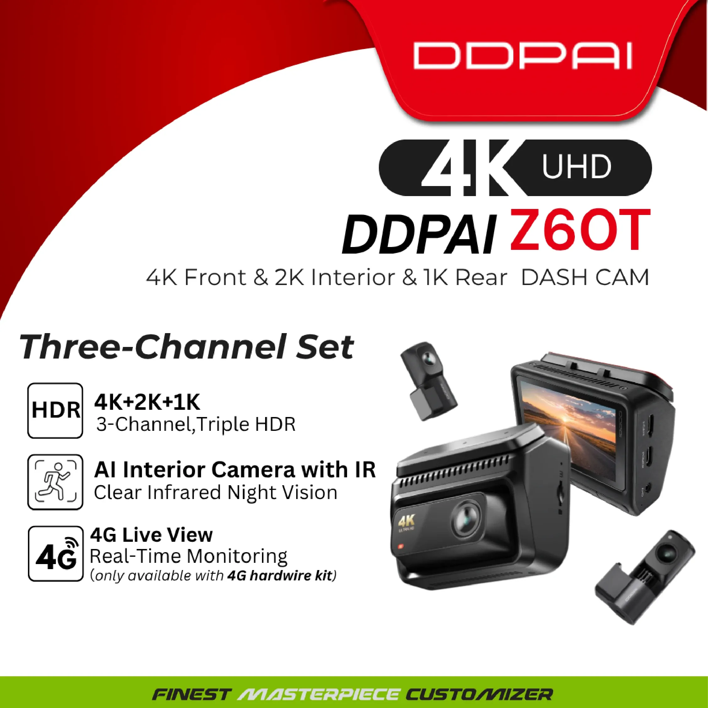 DASH CAM DDPAI Z60T THREE-CHANNEL SET WITH HARD WIRE KIT