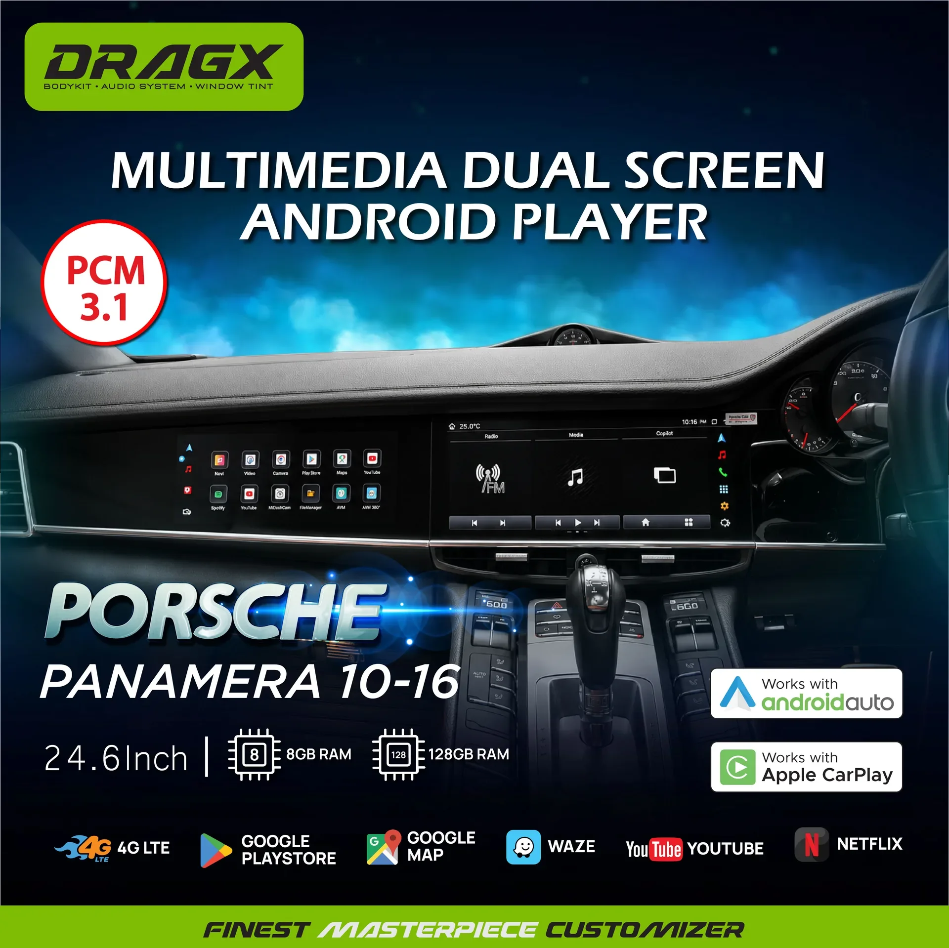 MULTIMEDIA DUAL SCREEN ANDRIOD PLAYER PORSCHE PANAMERA 3.1 (2010-2016)