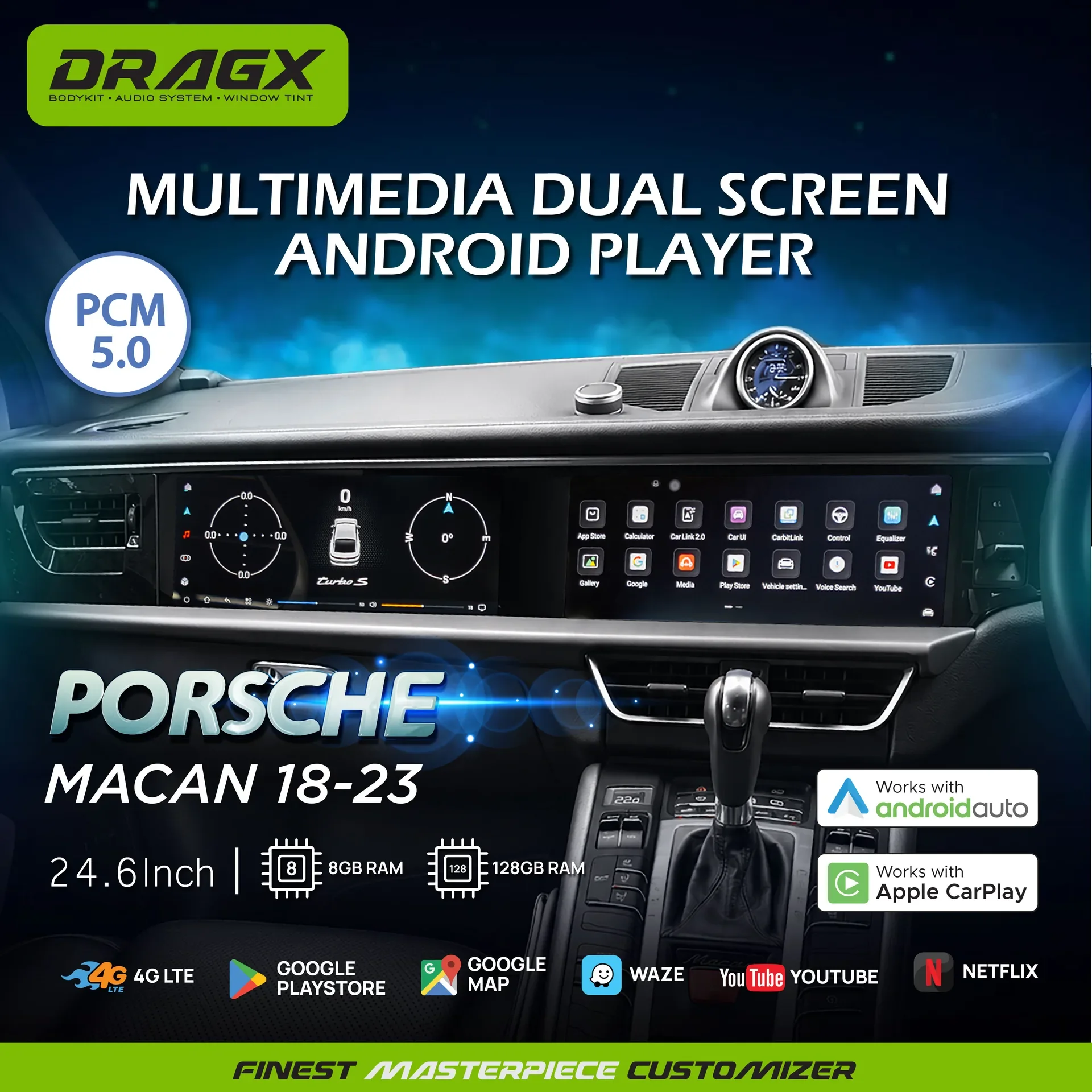 MULTIMEDIA DUAL SCREEN ANDRIOD PLAYER PORSCHE MACAN 5.0 (2018-2023)