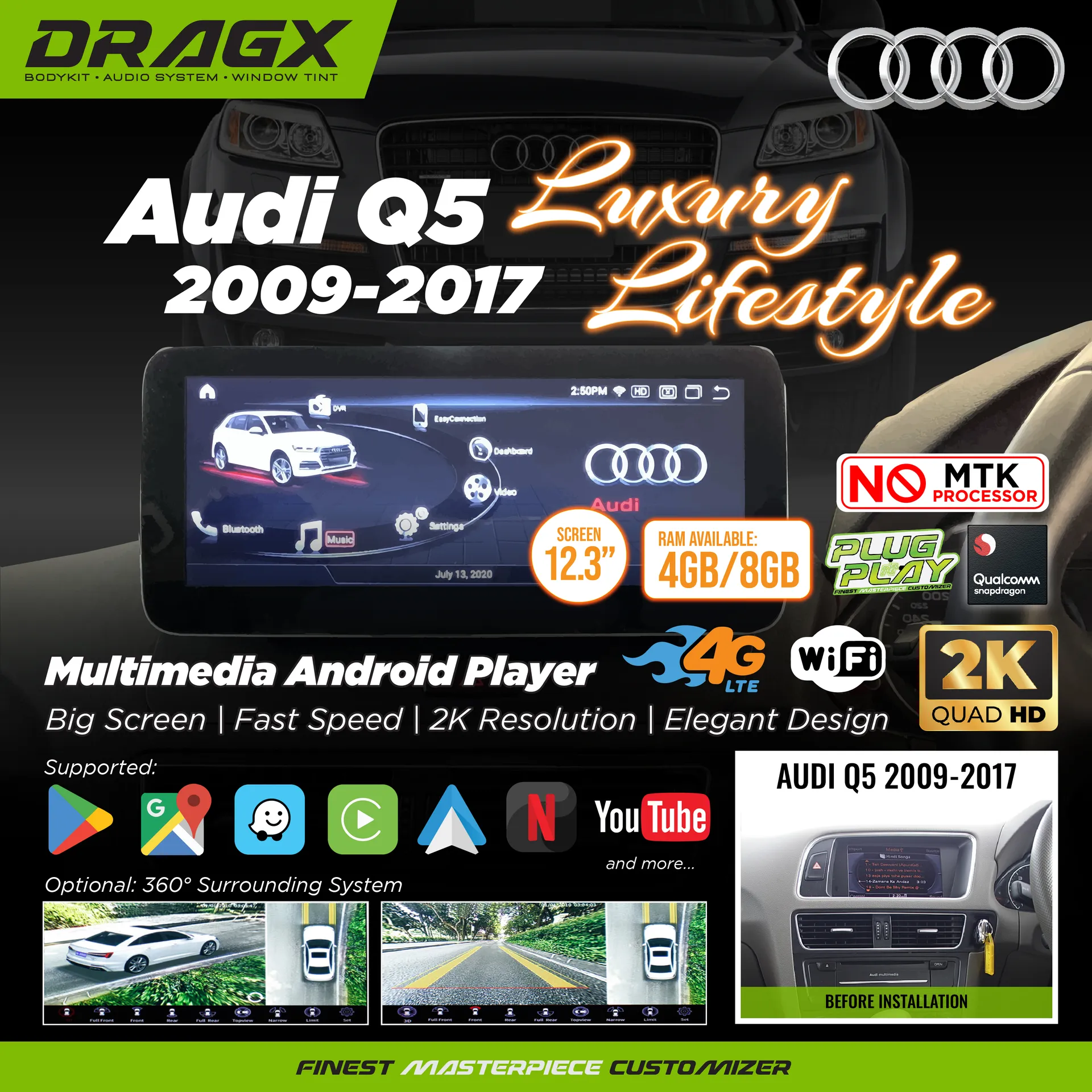 Audi Q5 2009-2017 Multimedia Android Player