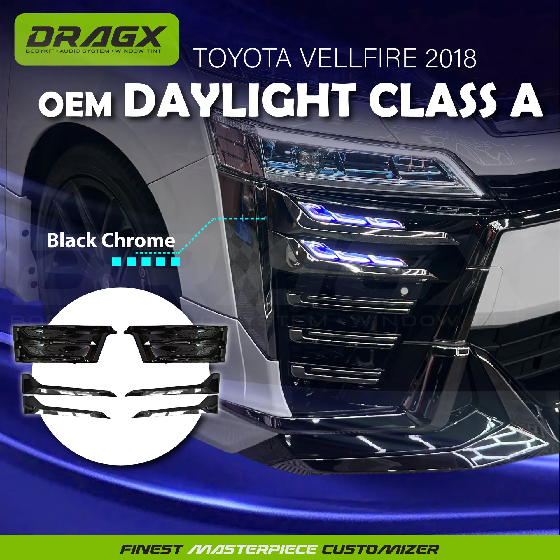 VELLFIRE AGH30 CLASS A BLACK CHROME DAYLIGHT