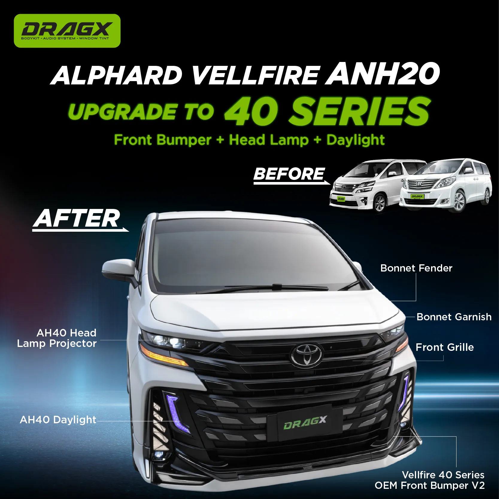   ANH20 → AH40 Conversion Kit 5 - Vellfire Front BUMPER