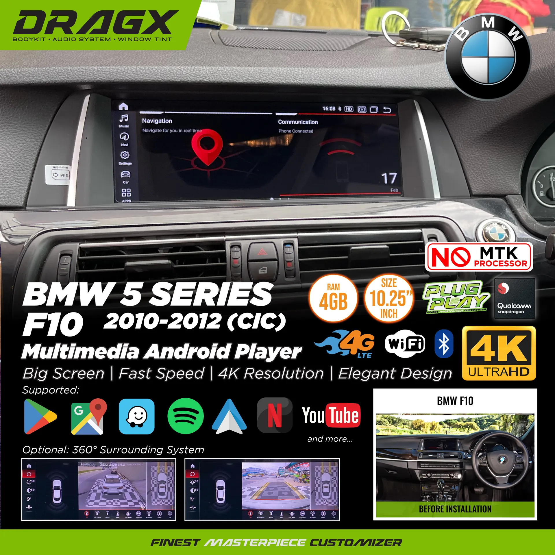 BMW 5 Series F10 2010-2012 (CIC) Multimedia Android Player