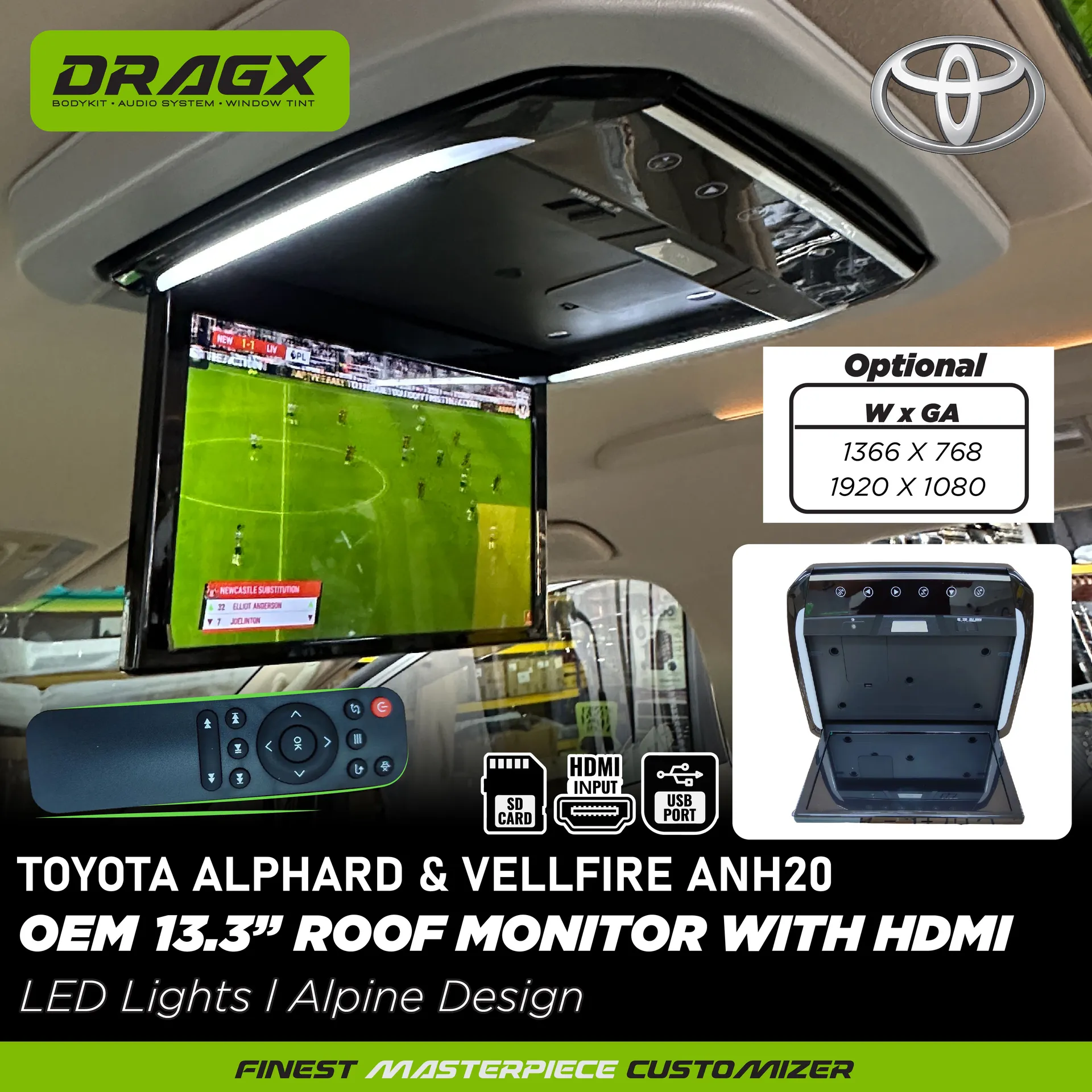 ROOF MONITOR OEM 13.3" ALPINE DESIGN WITH HDMI USB PORT | HDMI INPUT ANH20