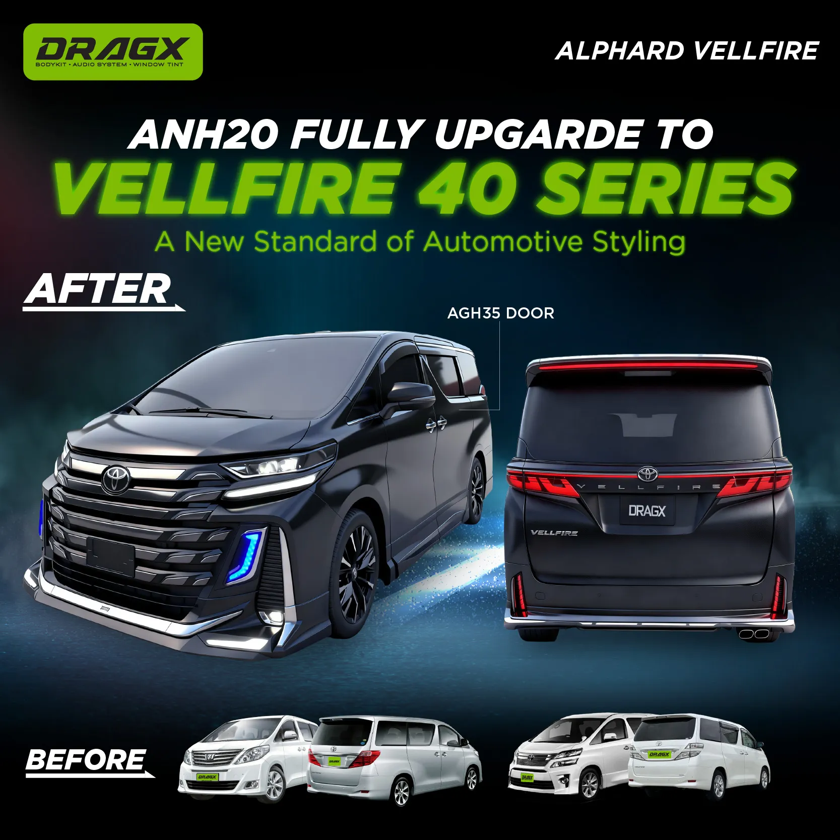   ANH20 → AH40 FULLY UPGRADE VELLFIRE AH40 with Door 35