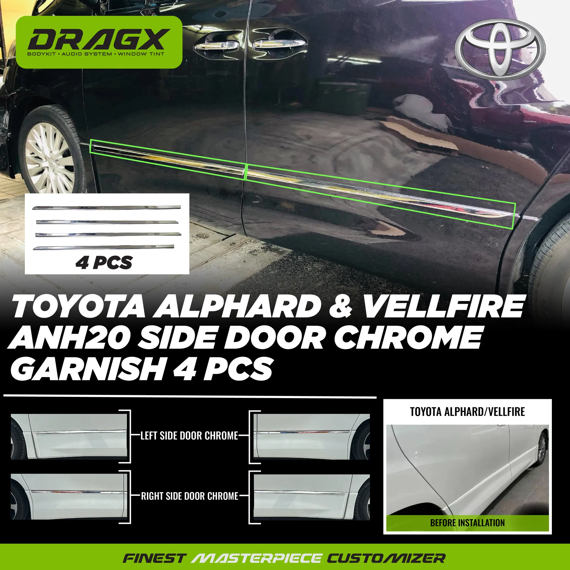 Toyota Alphard & Vellfire ANH20 Side Door Chrome Garnish 4 PCS