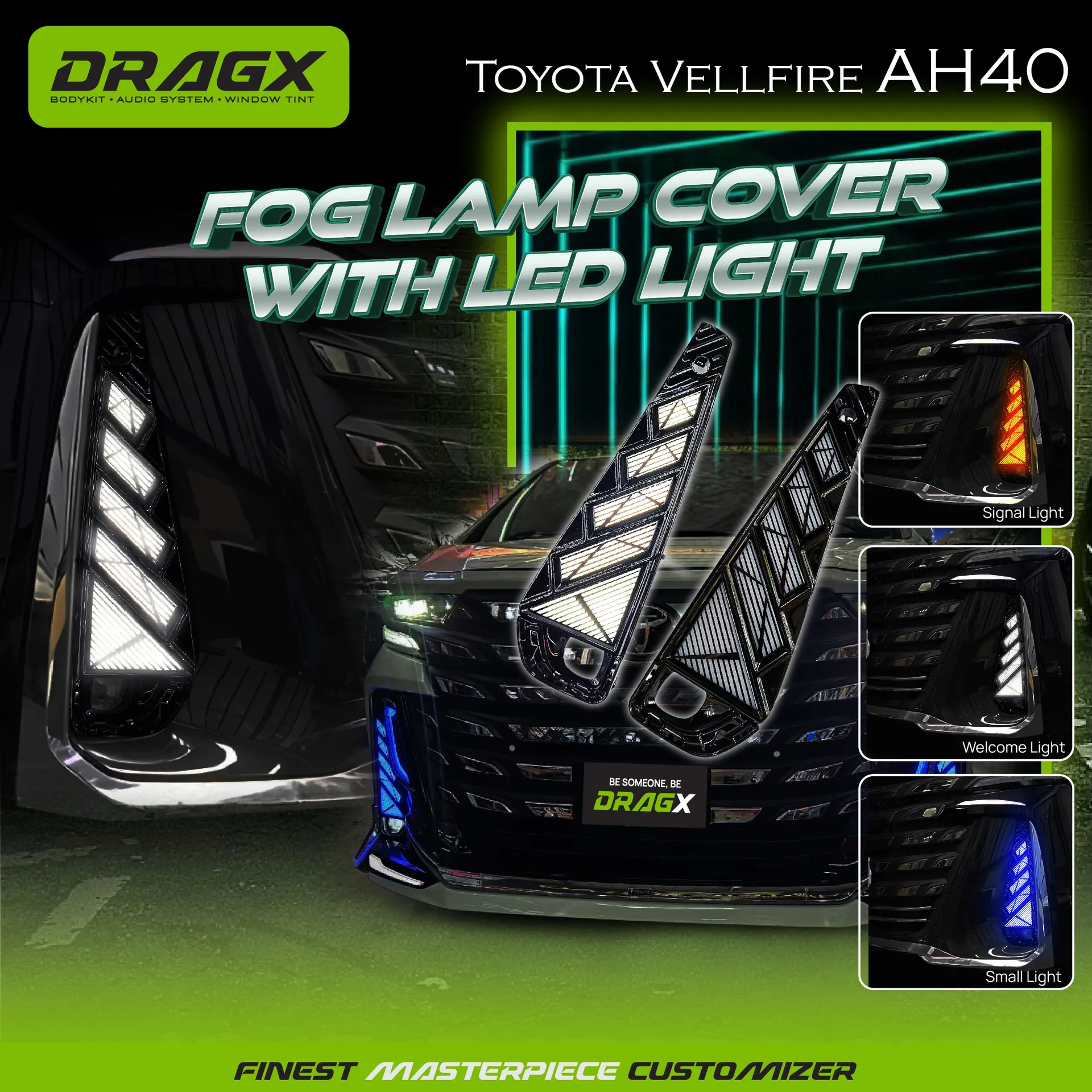 FOG LAMP COVER WITH LED LIGHT 3 COLOUR VELLFIRE AH40