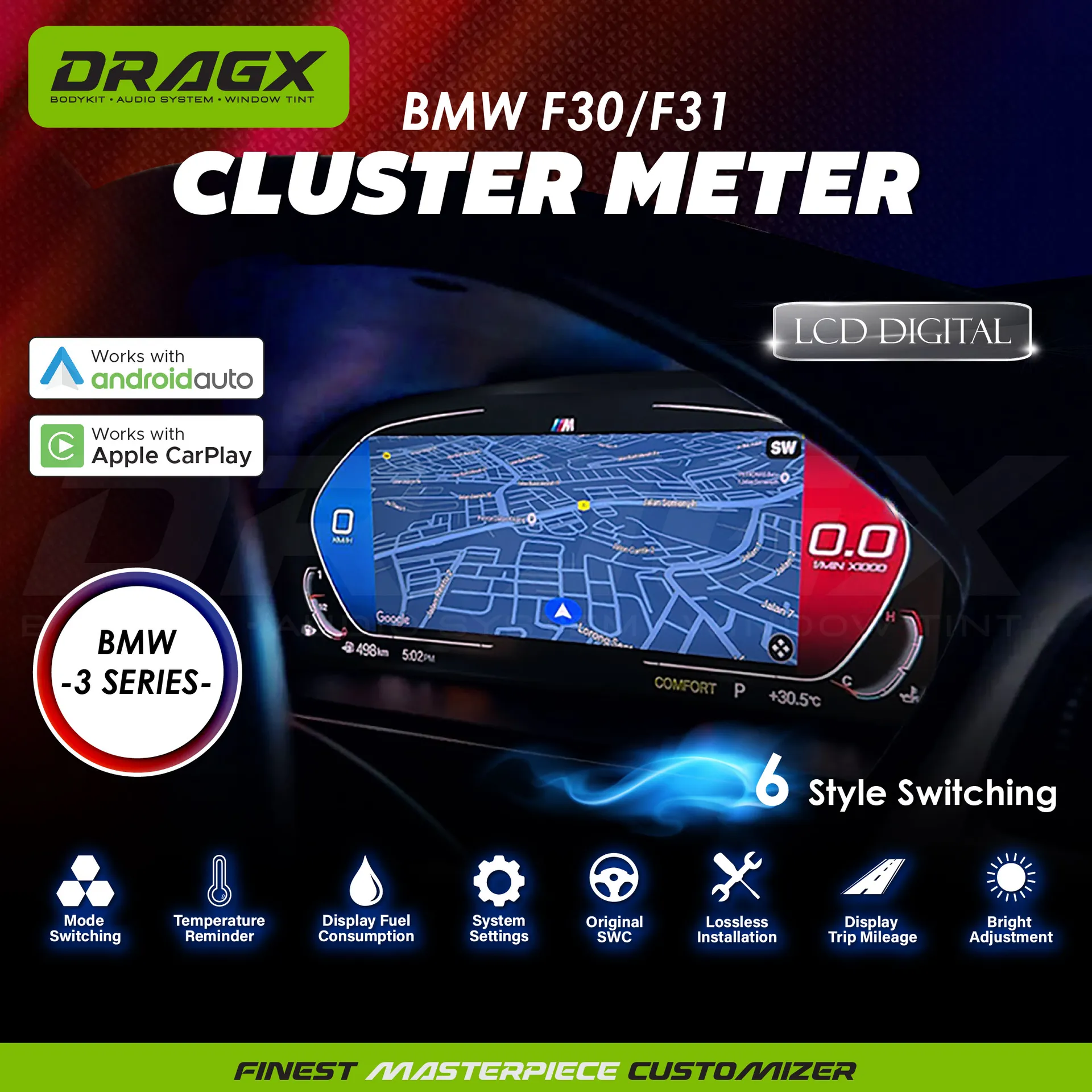 BMW 3 SERIES F30/f31 DIGITAL CLUSTER METER LCD SCREEN WITH CARPLAY
