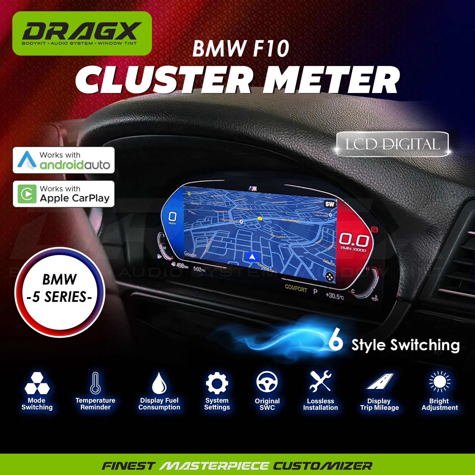 BMW F10 DIGITAL CLUSTER METER LCD SCREEN WITH CARPLAY(WITH HUD / WITHOUT HUD)