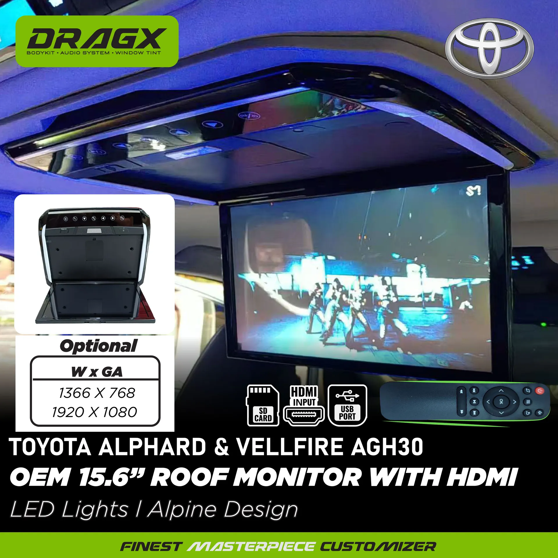 AGH30 15.6" OEM ROOF MONITOR ALPINE DESIGN WITH HDMI LED LIGHT | USB PORT | HDMI INPUT