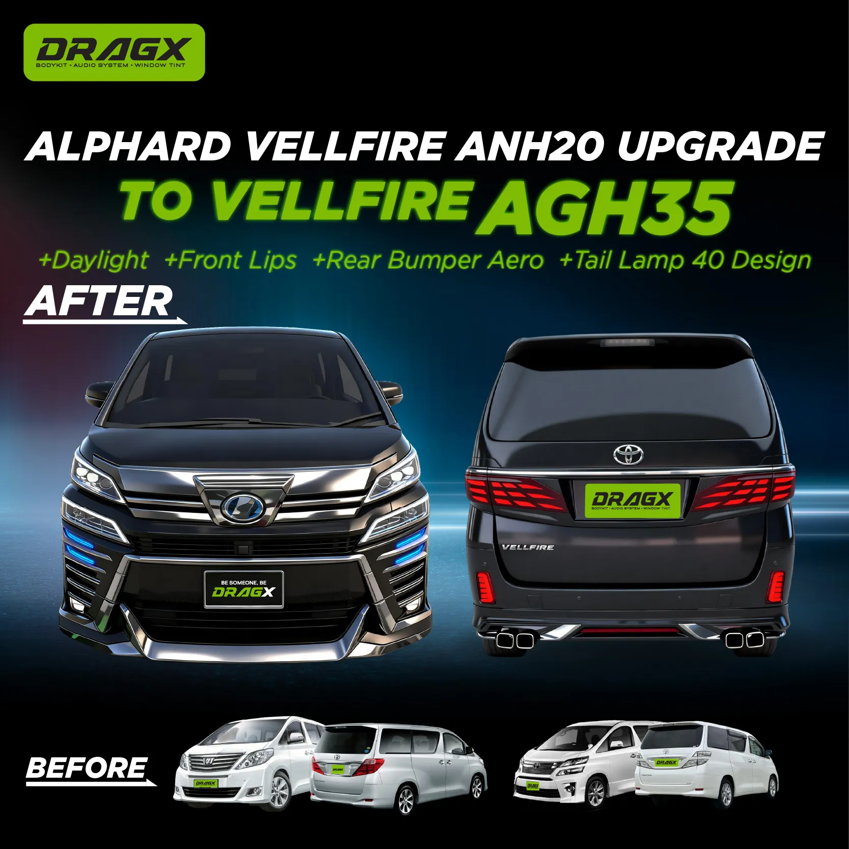  ANH20 → AGH35 Conversion Kit 5 – Front & Rear + Tail Lamp