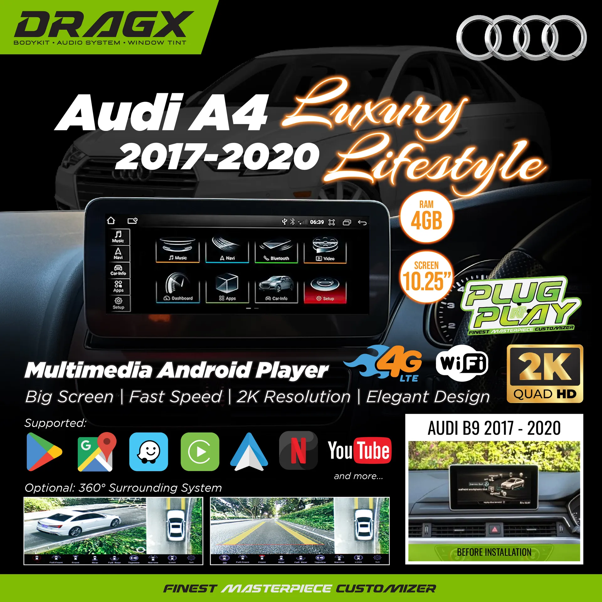Audi A4 2017-2020 Multimedia Android Player