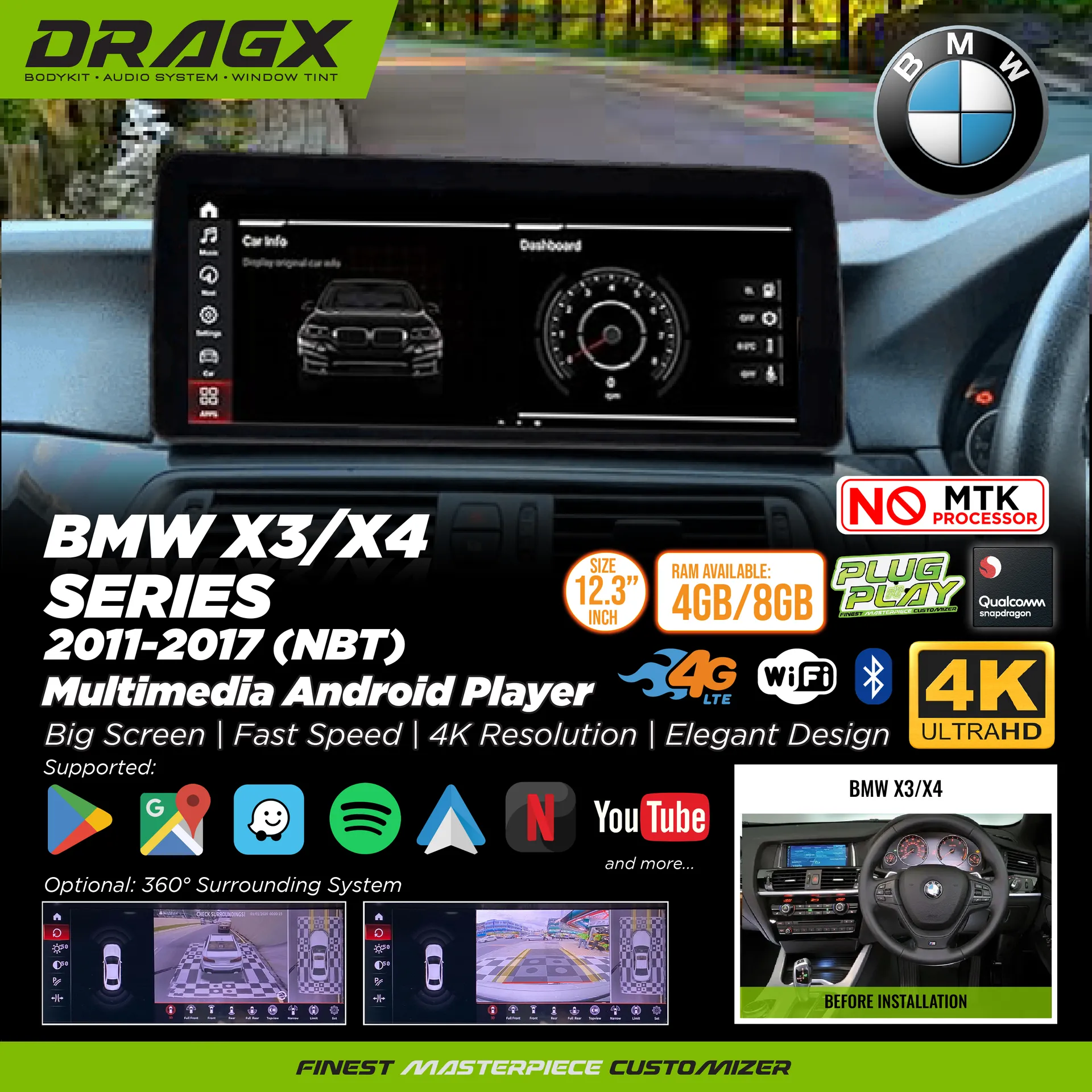BMW X3/X4 Series 2011-2017 (NBT) Multimedia Android Player