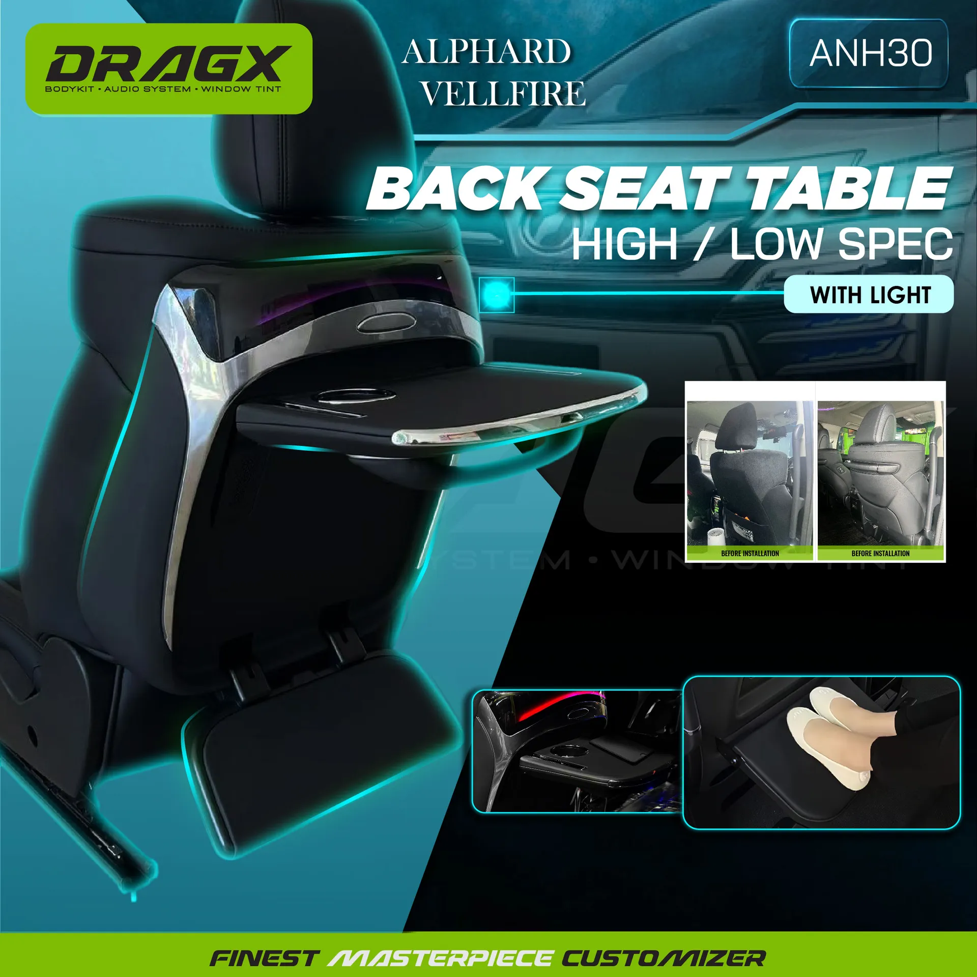 ANH20 ANH30 FRONT BACK SEAT TABLE LOW/HIGH WITH LIGHT 1PAIR