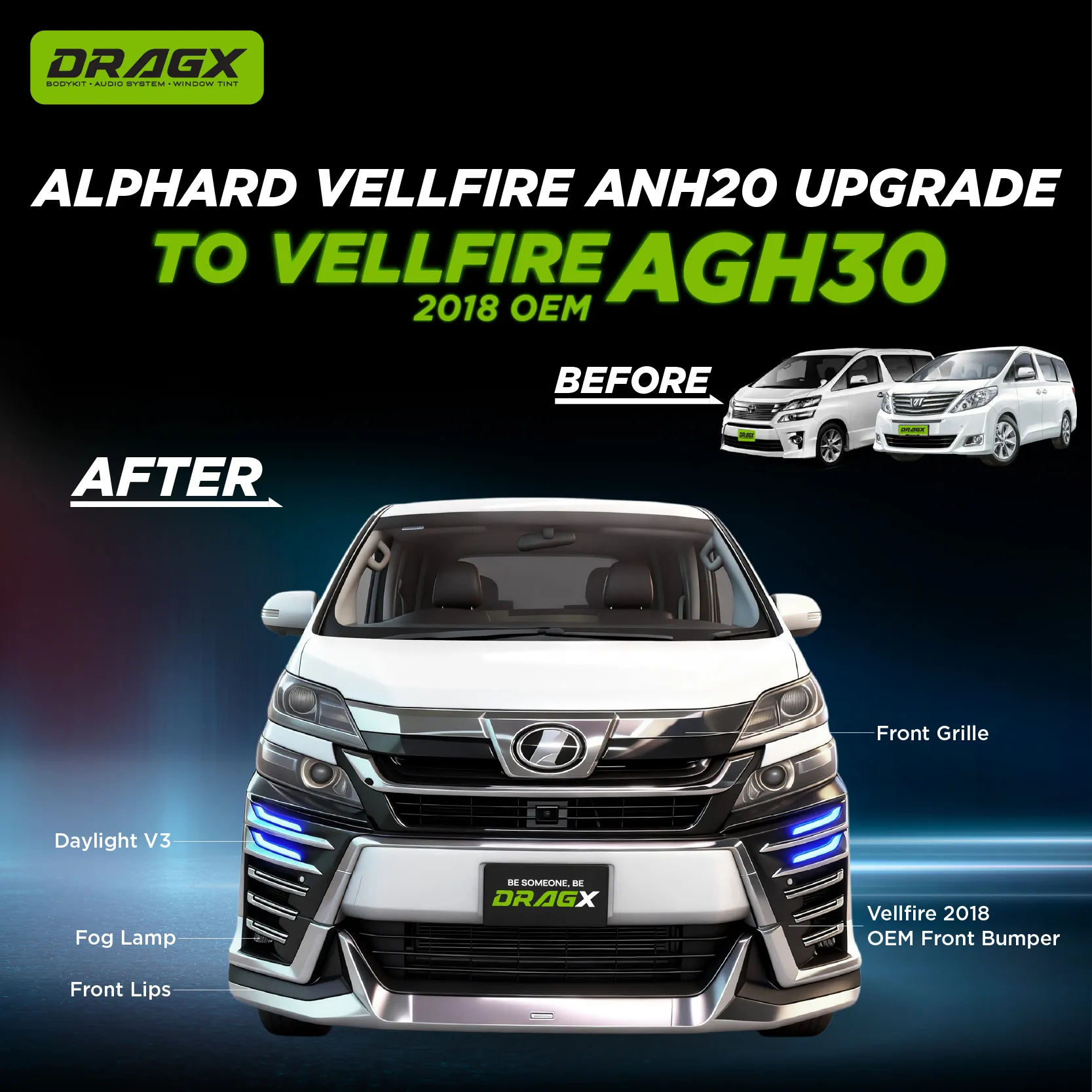  ANH20 → AGH30 Conversion Kit 9 – Vellfire SIMPLE BUMPER