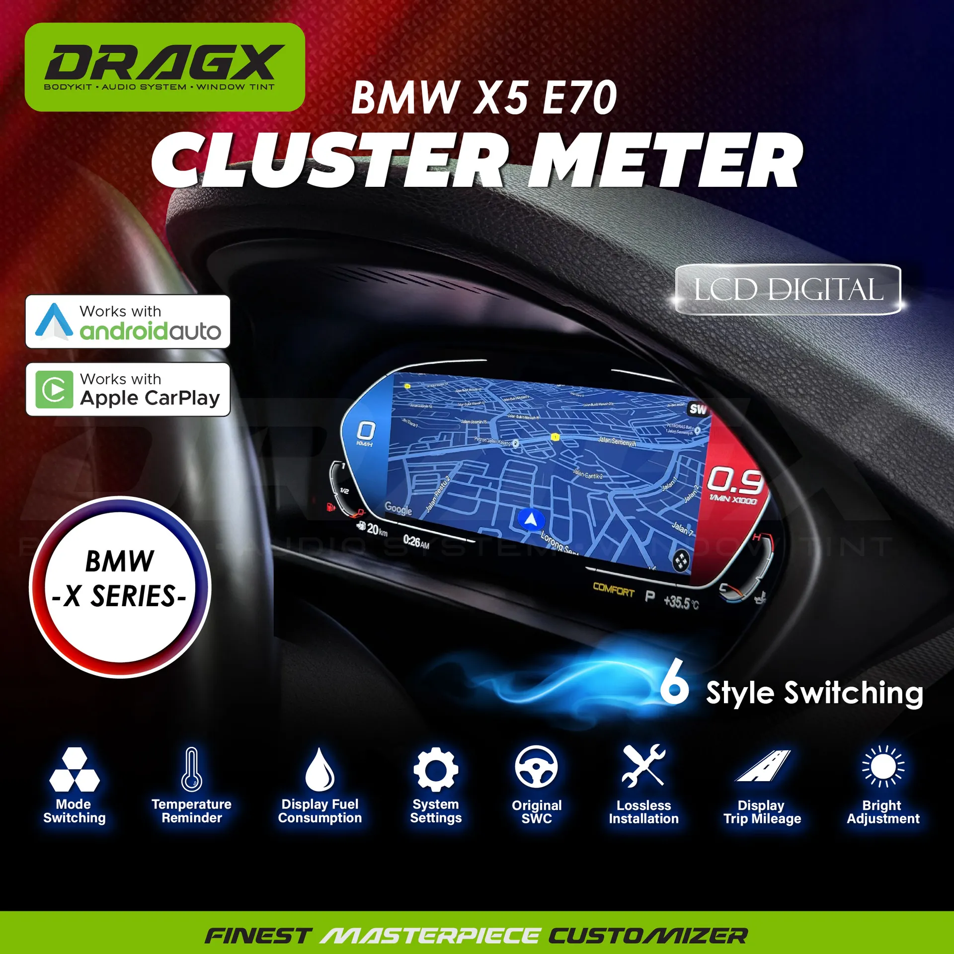 BMW X5 E70 X SERIES DIGITAL CLUSTER METER LCD SCREEN WITH CARPLAY