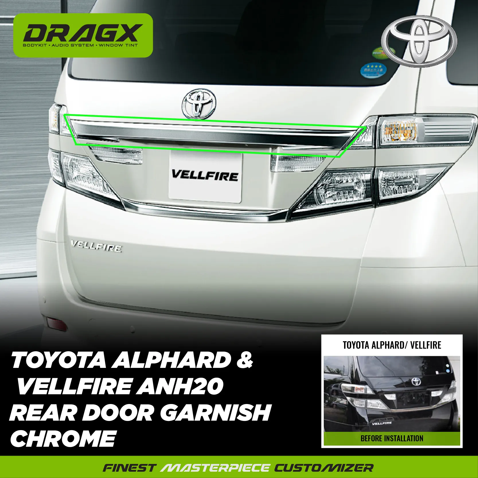 Toyota Alphard & Vellfire ANH20 Rear Door Garnish Chrome